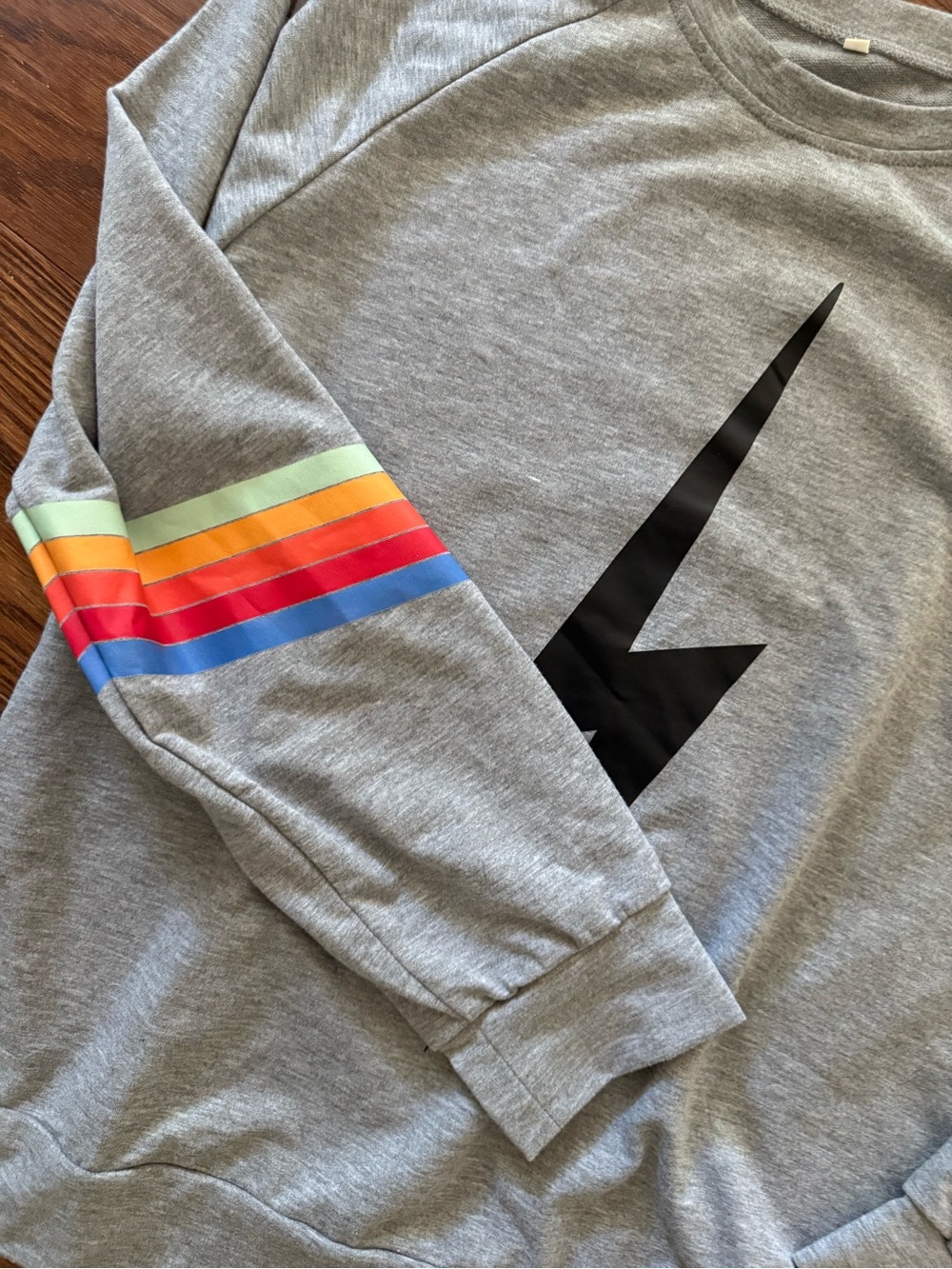 Lightning Bolt Sweatshirt with American Rainbow Sleeve Stripe - Gray Unbranded